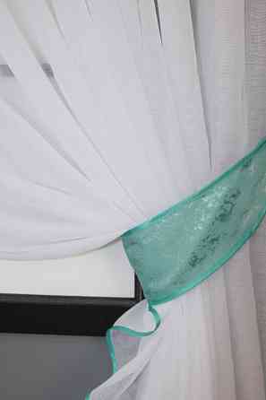 Кухонный комплект VR-Textil № 039к шторка с ламбрекеном белый с бирюзовым 150х170 см (52-0770) Киев