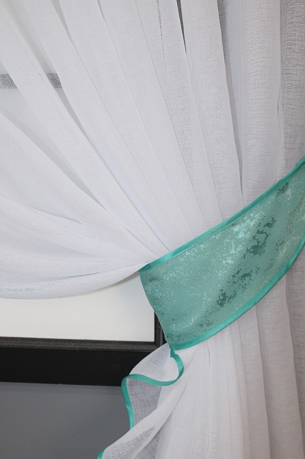 Кухонный комплект VR-Textil № 039к шторка с ламбрекеном белый с бирюзовым 150х170 см (52-0770) Киев - изображение 3