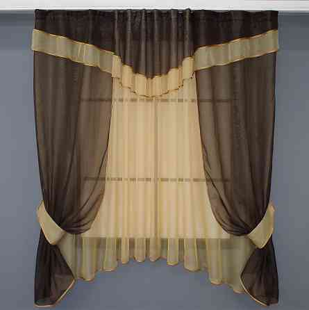 Кухонный комплект VR-Textil № 058к шторки и тюль с ламбрекеном венге с янтарным 270х170 см (50-187) Киев
