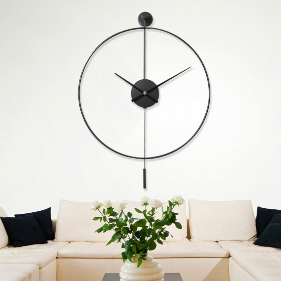 Часы настенные металлические с маятником 60 см Mesliese Black Modern — бесшумные большие декоративные часы для гостиной Киев