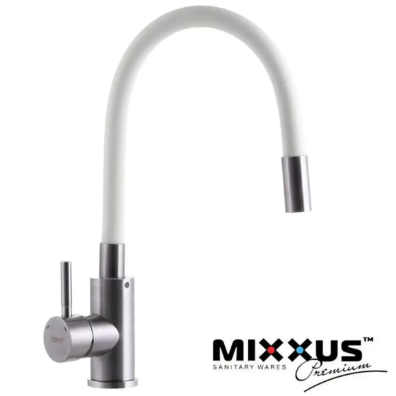 Смеситель для кухни MIXXUS SUS-011 REFLECTOR WHITE, с силиконовым гусаком, с нерж. стали, белый Харьков