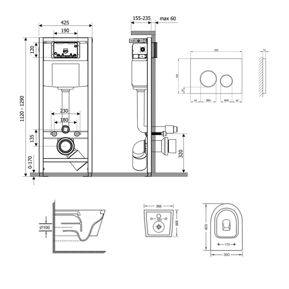 Готове рішення Qtap для ванної кімнати: підвісний унітаз Swan Ultra Quiet 485x360x320 + комплект інсталяції Nest 4 в 1 (кругла Київ - фото 2