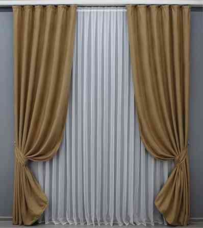 Комплект готовых штор VR-Textil Лен № 1423ш Кофейный 100х275 см 2 шт (31-911) Киев