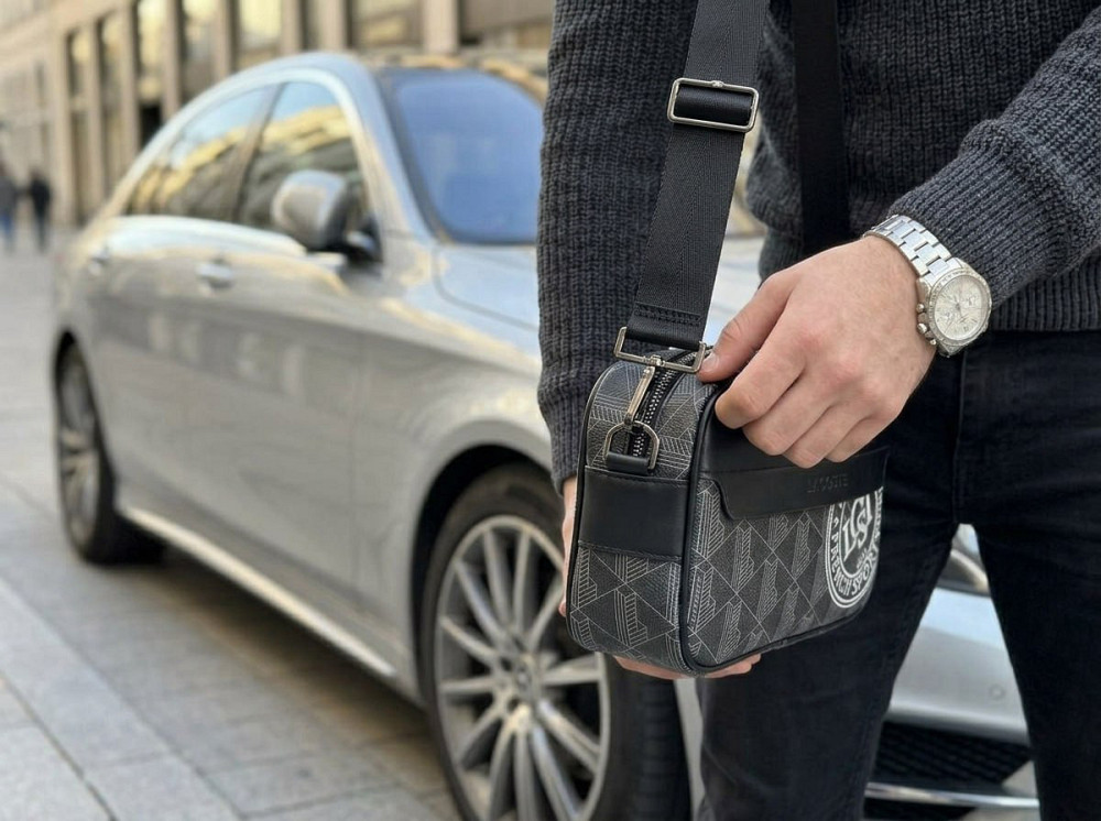 Мужская брендовая сумка, борсетка на плечо Lacoste (1097) black Киев - изображение 4