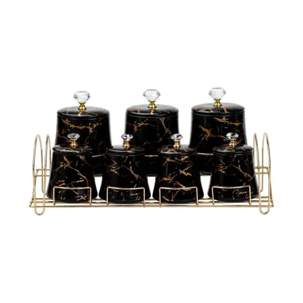 Набір для спецій 4 шт по 250 мл і 3 шт по 550 мл на металевій підставці  чорний HP1249 Київ - фото 1