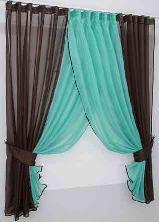 Кухонные шторки VR-Textil № 096к с подвязками венге с бирюзовым 400х170 см (50-808) Киев