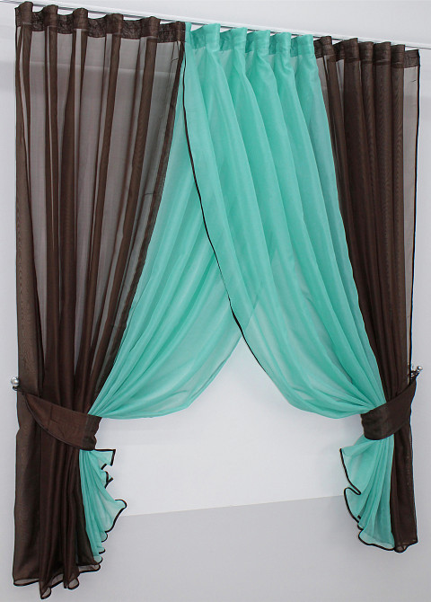 Кухонные шторки VR-Textil № 096к с подвязками венге с бирюзовым 400х170 см (50-808) Киев - изображение 2