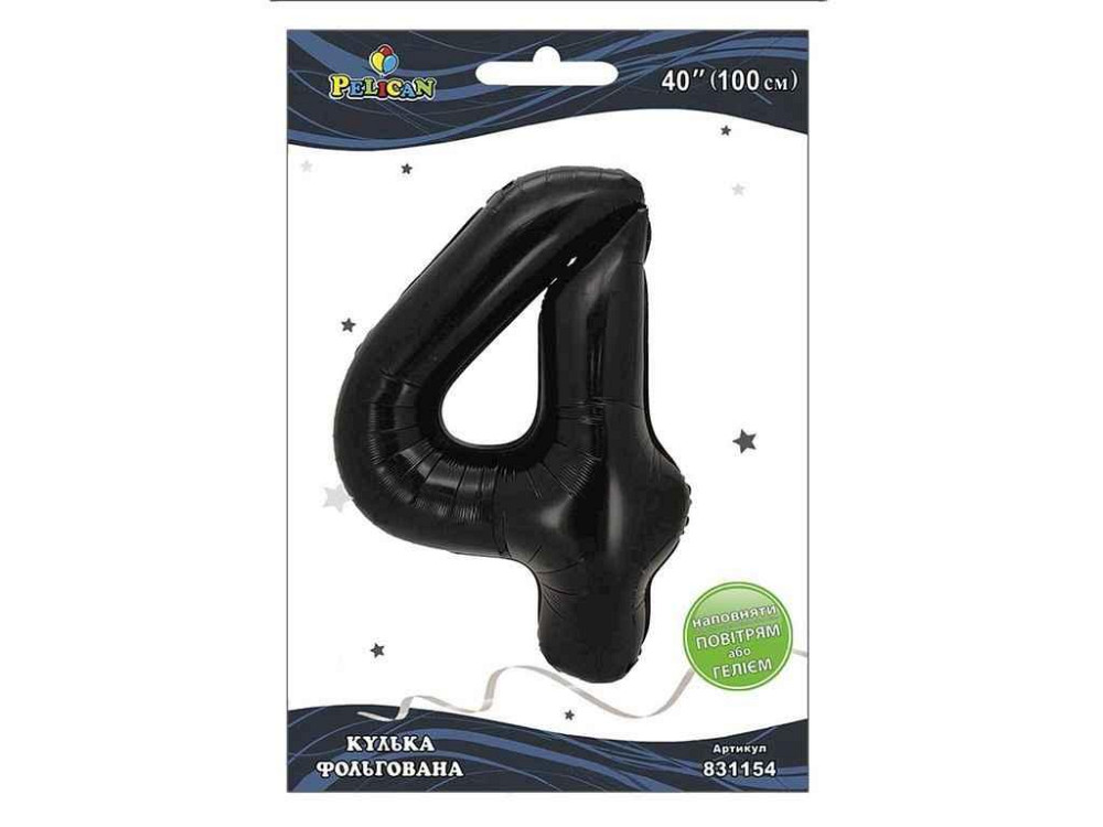 Шарик фольгированная цифра 40 (100 см) 4 черная ТМ PELICAN Киев - изображение 1