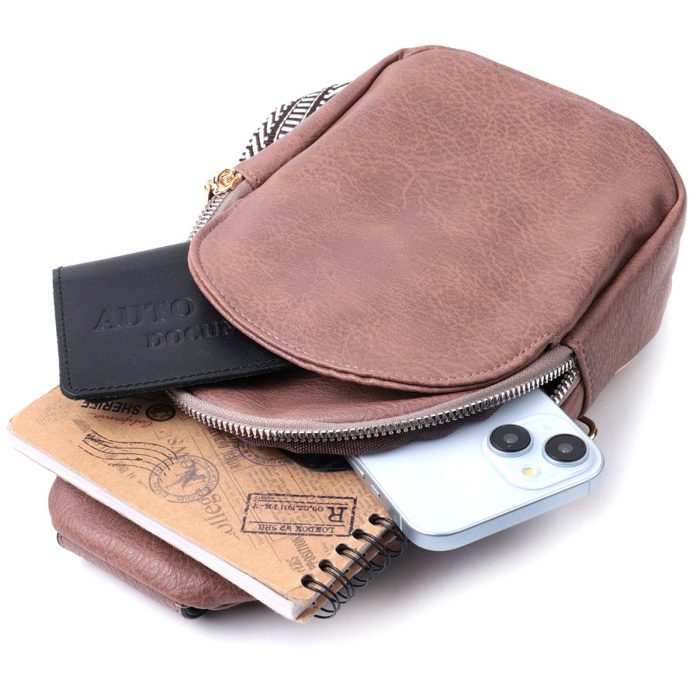 Компактная женская сумка через плечо из экокожи с акцентом на текстильную лямку Vintage 22778 Коричневый Киев - изображение 7