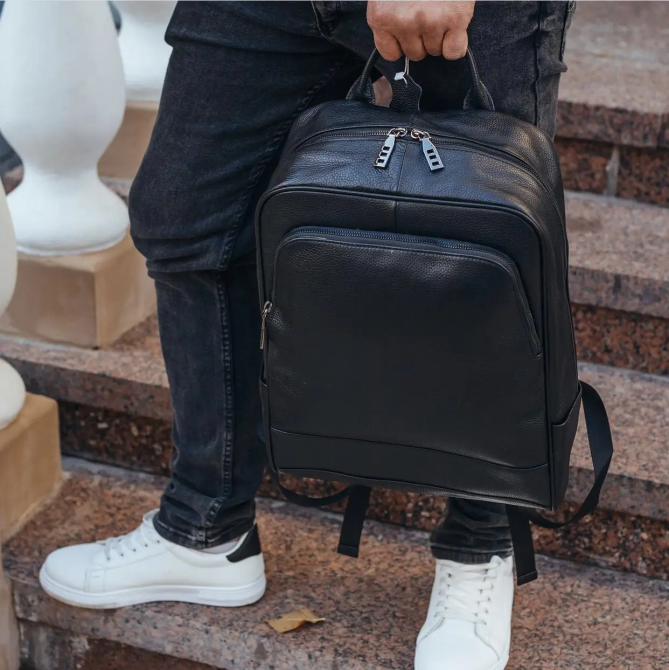 Мужской рюкзак кожаный городской для ноутбука 28х40х14, сумка на спину для студента Tiding Bag , черная Киев - изображение 5