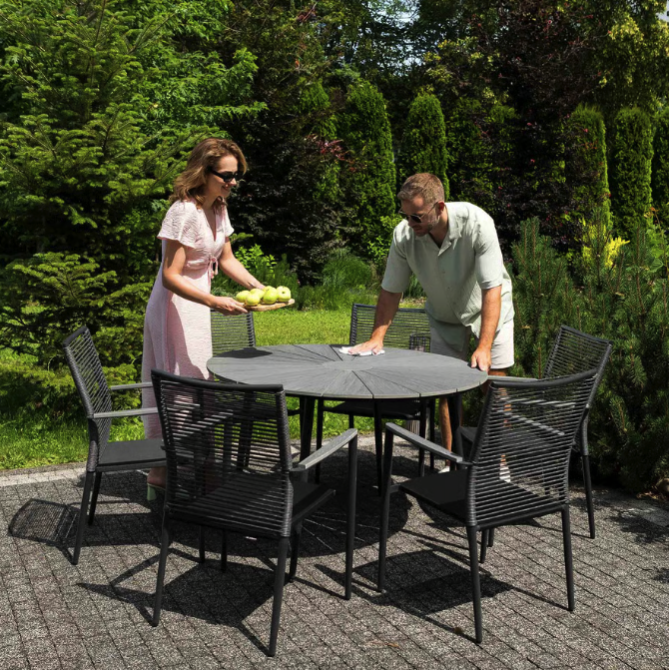 Комплект садових меблів Di Volio Arona 6+1 чорний/сірий Київ - фото 2