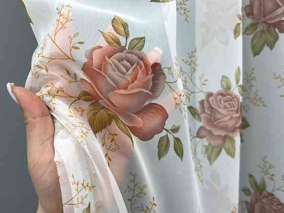 Тюль VR-Textil 1808т Шифон з принтом Білий з пудровим 400х270 см (42-1231) Київ