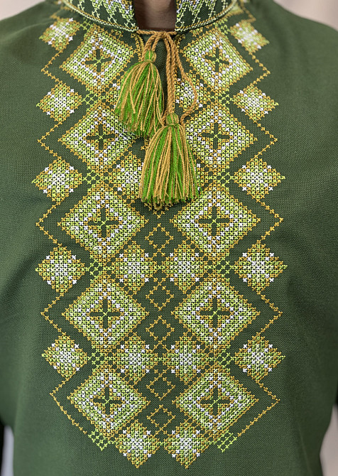 Чоловіча натуральна зелена вишиванка з ніжною вишивкою Київ - фото 2