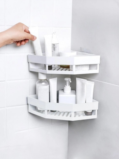 Полка пластиковая для ванной комнаты и душа угловая 26*19*6см белая Винница - изображение 3