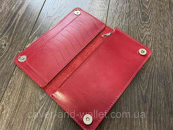 Стильный женский кошелек купюрник красного цвета из натуральной кожи PS Leather Киев