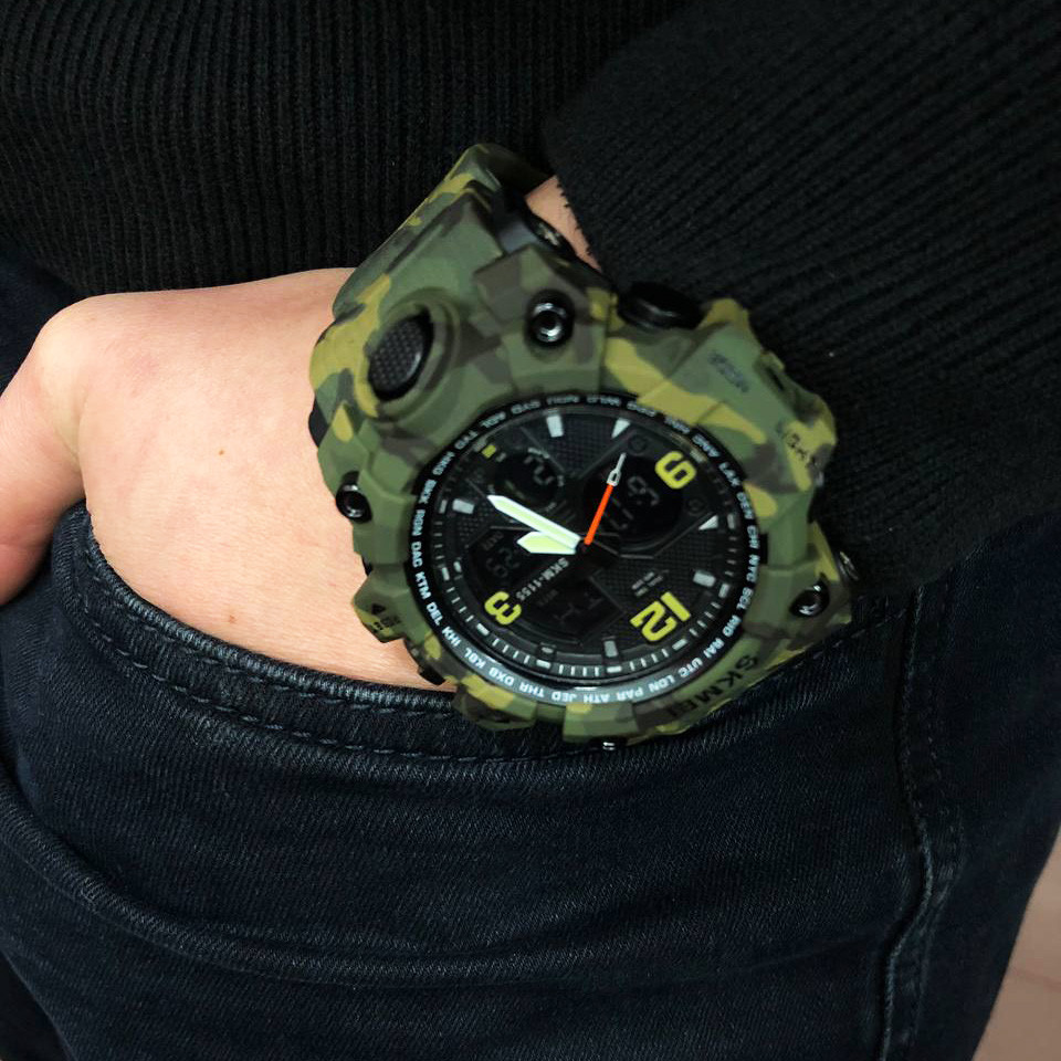 Спортивные часы мужские водонепроницаемы SKMEI 1155BCMGN GREEN CAMO, Часы военной тематики DS-71 Львов - изображение 1