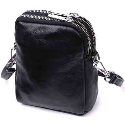 Сумка Vintage Вертикальная Для женщин на два отделения из натуральной кожи Черная (22399) Винница