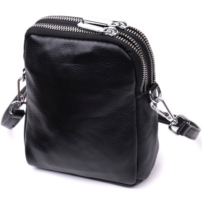 Сумка Vintage Вертикальная Для женщин на два отделения из натуральной кожи Черная (22399) Винница - изображение 4