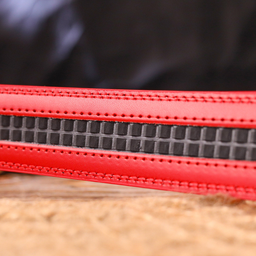 Брючный ремень с пряжкой-автомат из натуральной кожи Vintage 20220 Красный Киев - изображение 9