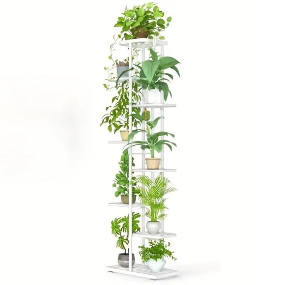 Полиця-стелаж для рослин і квітів стелаж на гумових ніжках, підставка металева на 9 ярусів біла Кам'янець-Подільський