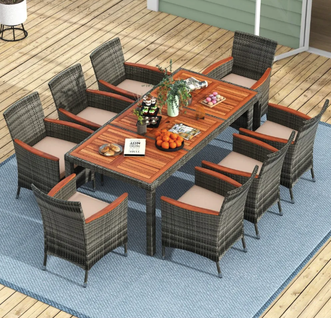 Комплект садових меблів Costway Viccos 8+1 Сірий/бежевий Киев - изображение 1