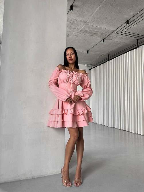 Женское стильное мини платье с воланами креп костюмка Пудра, 42/44 Одесса - изображение 6