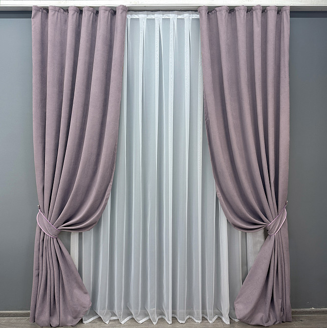 Комплект готовых штор VR-Textil Микровелюр Petek № 1493ш Лавандовый 100х290 см 2 шт (31-741) Киев - изображение 2