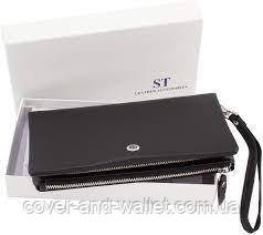 М'який шкіряний гаманець клатч на дві блискавки чорного кольору ST Leather 022 Київ - фото 1