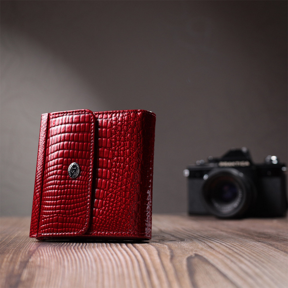 Фактурний жіночий гаманець із натуральної шкіри ST Leather 22705 Червоний Київ - фото 8
