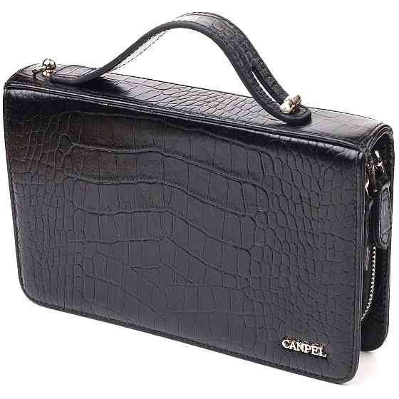 Стильна чоловіча барсетка на два відділення з натуральної фактурної шкіри з тисненням під крокодила CANPELLINI 21570 Чорна Київ
