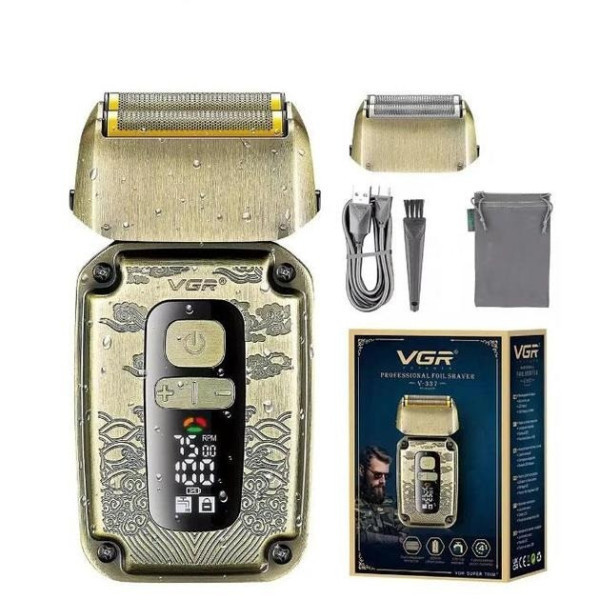 Електробритва шейвер VGR V-337 IPX6 подвійне лезо LED дисплей (2 насадки) Бронзовий Вінниця - фото 1