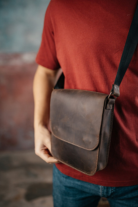 Мужская барсетка с клапаном, черная сумка через плечо из натуральной кожи, классический мессенджерMasterSem Киев - изображение 4
