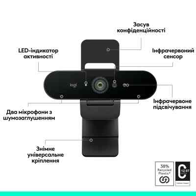 Веб-камера Logitech Brio 4K Ultra HD Graphite (960-001718) Винница