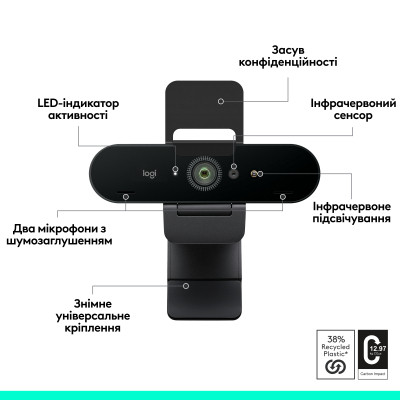 Веб-камера Logitech Brio 4K Ultra HD Graphite (960-001718) Вінниця - фото 5