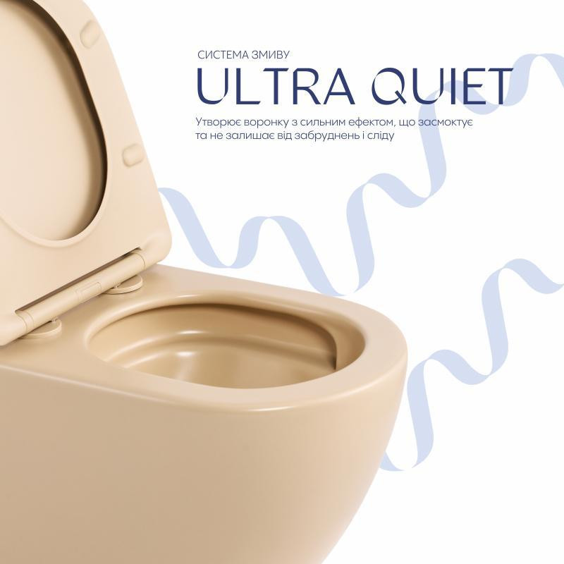 Унітаз підвісний Qtap Robin Ultra Quiet 520×365×340 мм Beige, із сидінням Slim Duroplast/Soft-close/Quick Release Київ - фото 5
