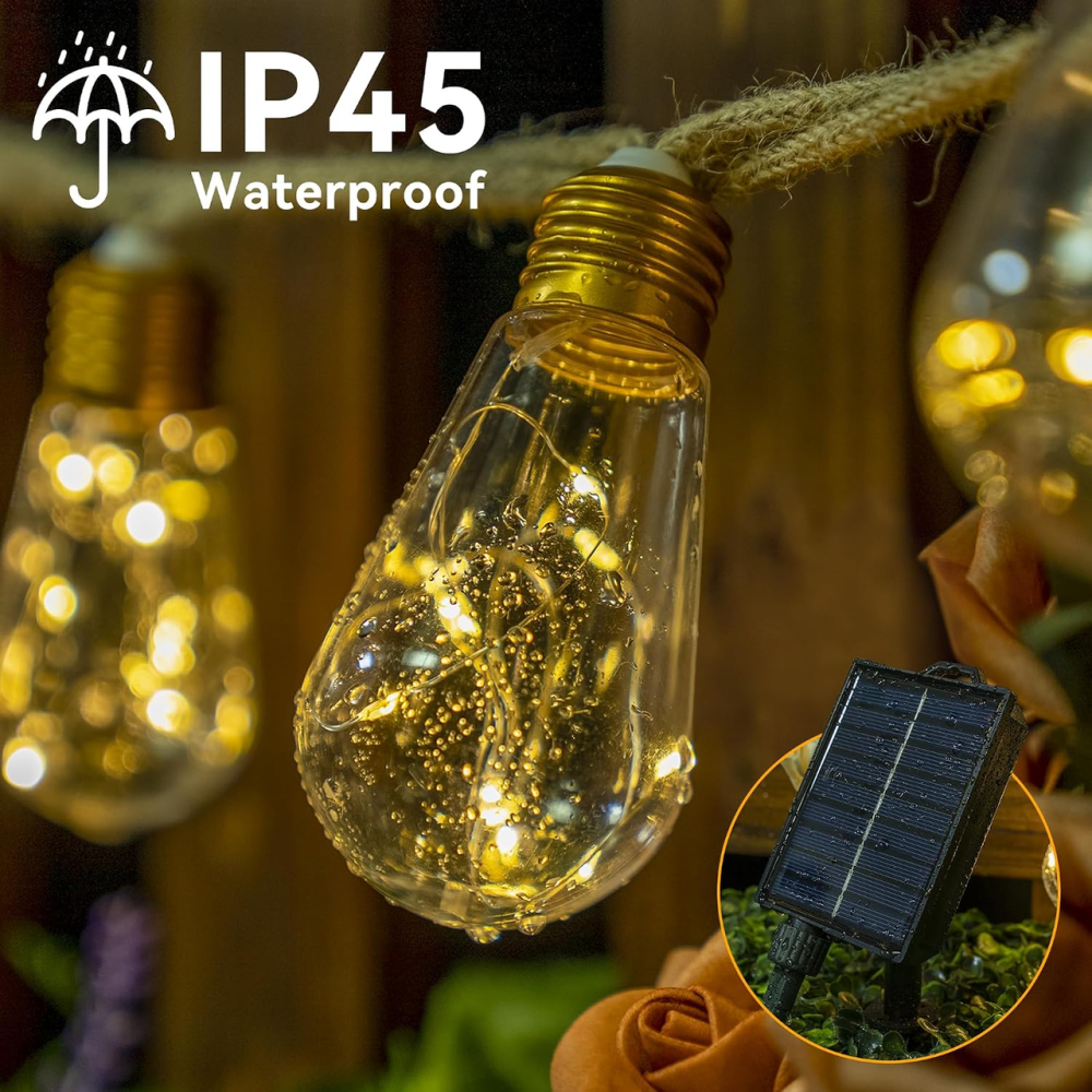 Сонячна LED-гірлянда для саду 13 м, 26 лампочок S17, 260 світлодіодів, 3000K, 8 режимів, IP65/IP45, теплий білий Київ - фото 3