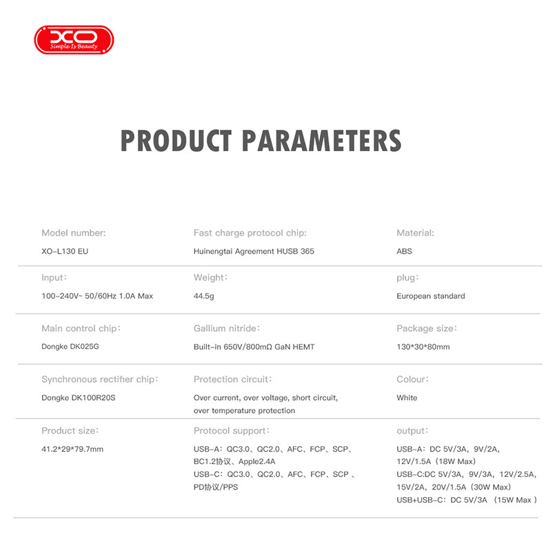 Мережевий зарядний пристрій XO L130 PD30W/QC18W 1USB-C+1USB-A білий Львів - фото 8