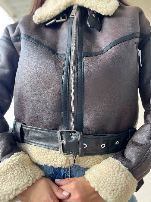 Дублянка жіноча Aftf Basic 265 коротка ремінь блискавка з хутром екошкіра коричнева, коричневий, M Київ - фото 7