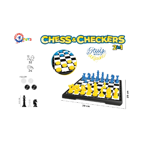 Набір Настільних ігор шахи/шашки/пластикова коробка-дошка синій/жовтий Технок 9055 Житомир