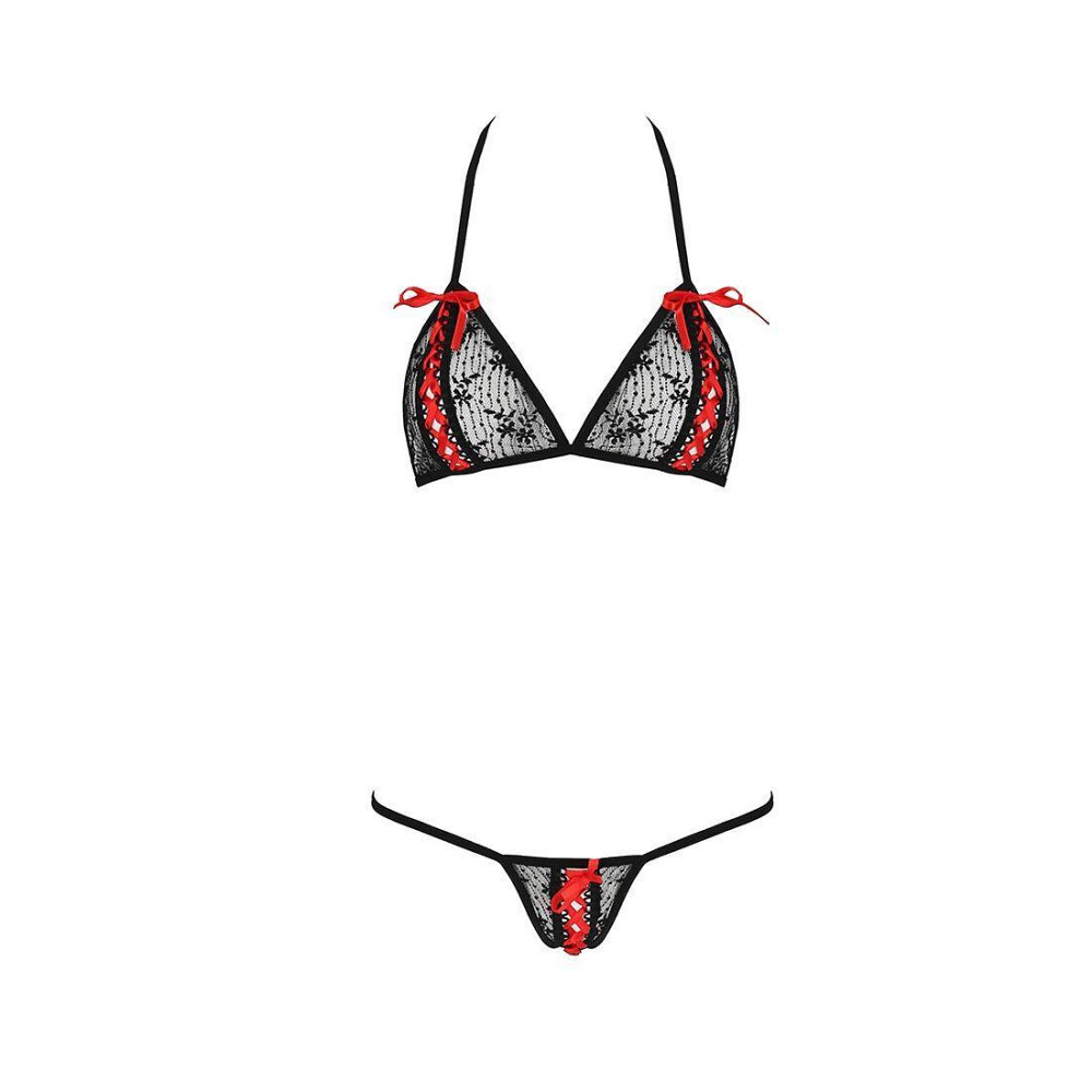 Комплект белья Passion MELISSA BIKINI L/XL, black, лиф со шнуровкой и трусики стринги Sex Aura Киев - изображение 5