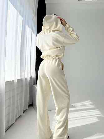 Жіночий повсякденний теплий плюшевий костюм турецький двосторонній фліс Молочний Одеса