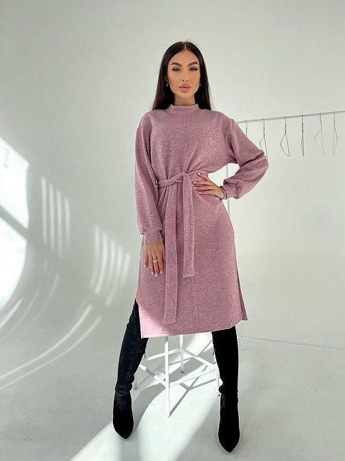 Жіноче стильне тепле плаття з розрізами турецька двостороння ангора люкс Пудра, 48/50 Одеса - фото 6