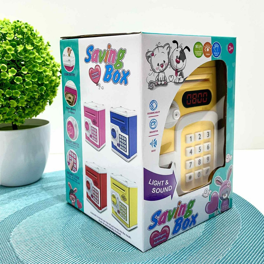 Сейф-скарбничка дитяча зі сканером відбитка пальця та кодовим замком затягує купюри звук підсвічування Жовтий (MK 5411) Чернігів - фото 3