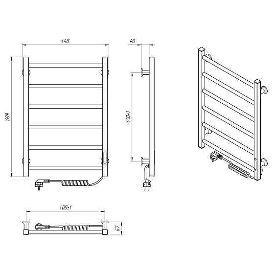 Електрична рушникосушарка Laris Зебра Альфа ЧК6 400Х600 Е чорна, праве підключення Київ