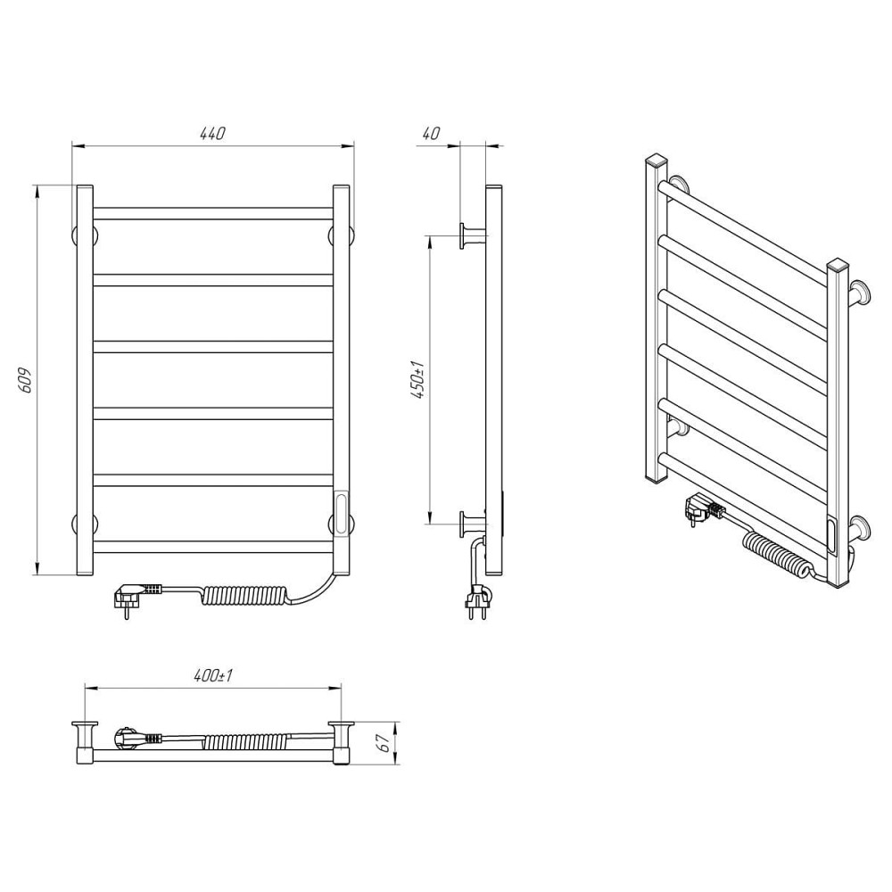 Електрична рушникосушарка Laris Зебра Альфа ЧК6 400Х600 Е чорна, праве підключення Київ - фото 6