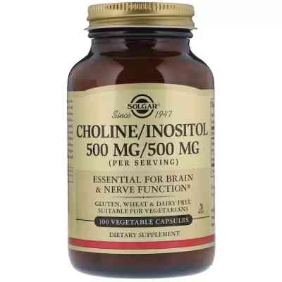 Вітамін Solgar Холін і Інозитол, Choline / Inositol, 500 мг / 500 мг, 100 к (SOL-00850) Вінниця