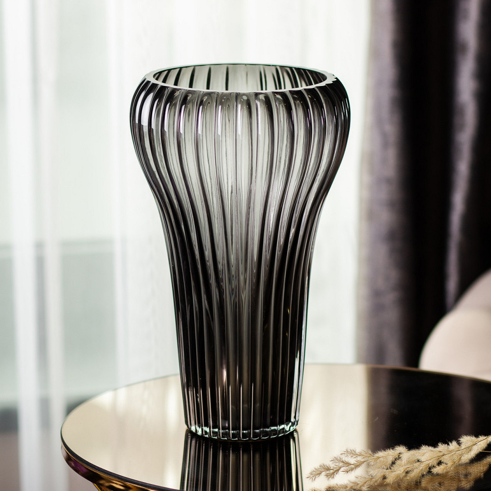 Скляна ваза для квітів, декоративна фігурна, сіра, 27 см HP-1719 Київ - фото 3