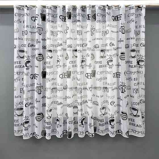 Кухонная тюль-арка VR-Textil № 1791т лен белый с черным 300х150 см (53-0071) Киев