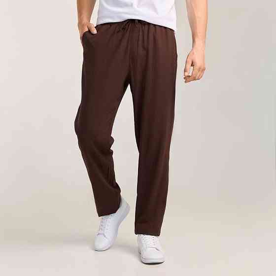 Мужские льняные брюки свободного кроя шоколадные Pobedov Chill Киев