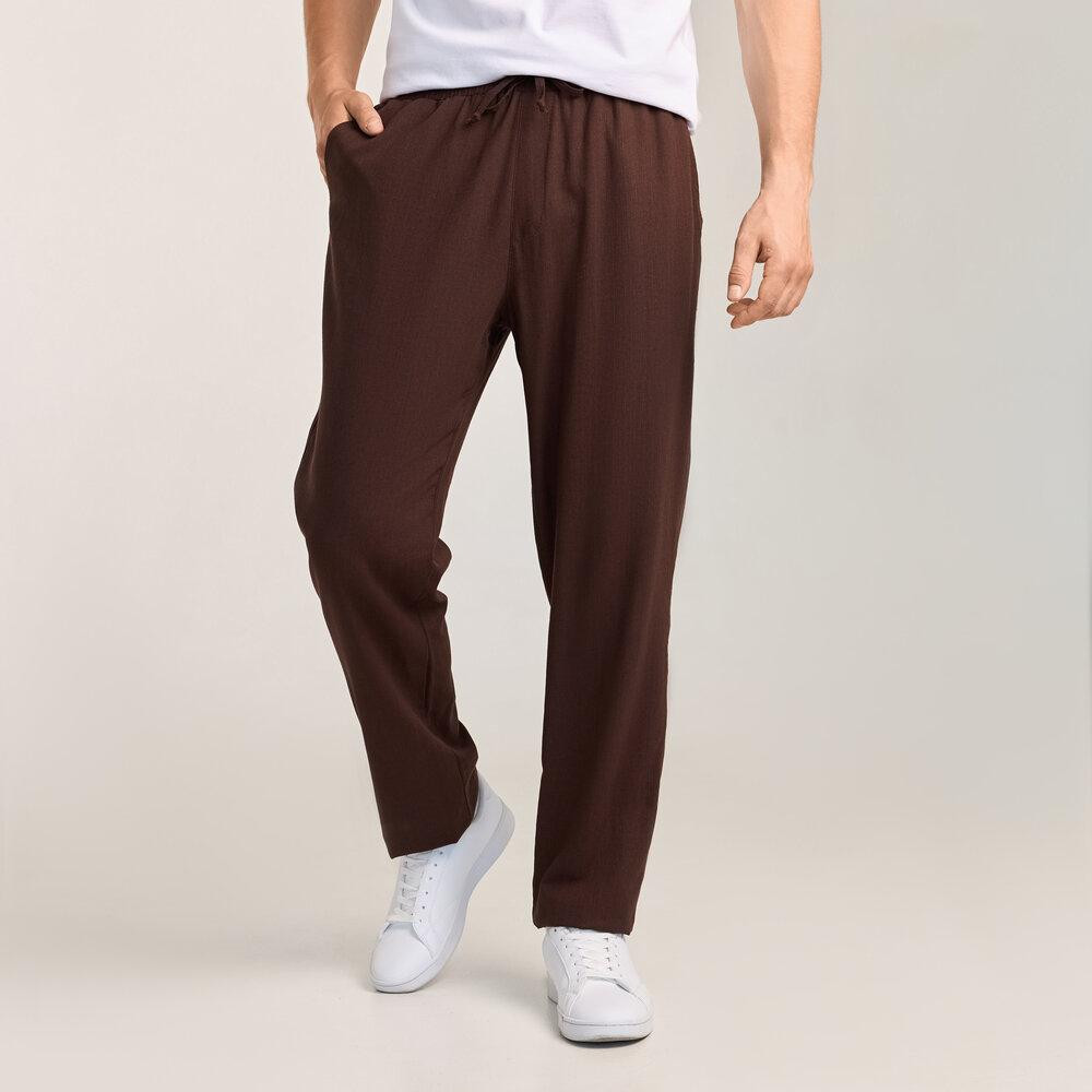 Мужские льняные брюки свободного кроя шоколадные Pobedov Chill Киев - изображение 1